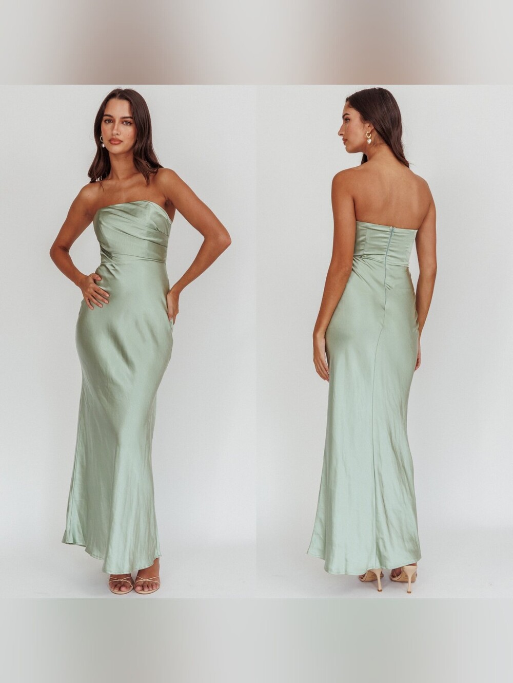 Selfie Leslie City Of Stars Strapless Maxi Pistachio Dress XS Wedding Party Prom